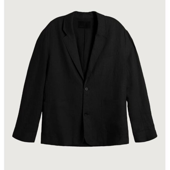 Oak + Fort Black Linen Two Button Relaxed Fit Blazer Medium - Picture 1 of 5